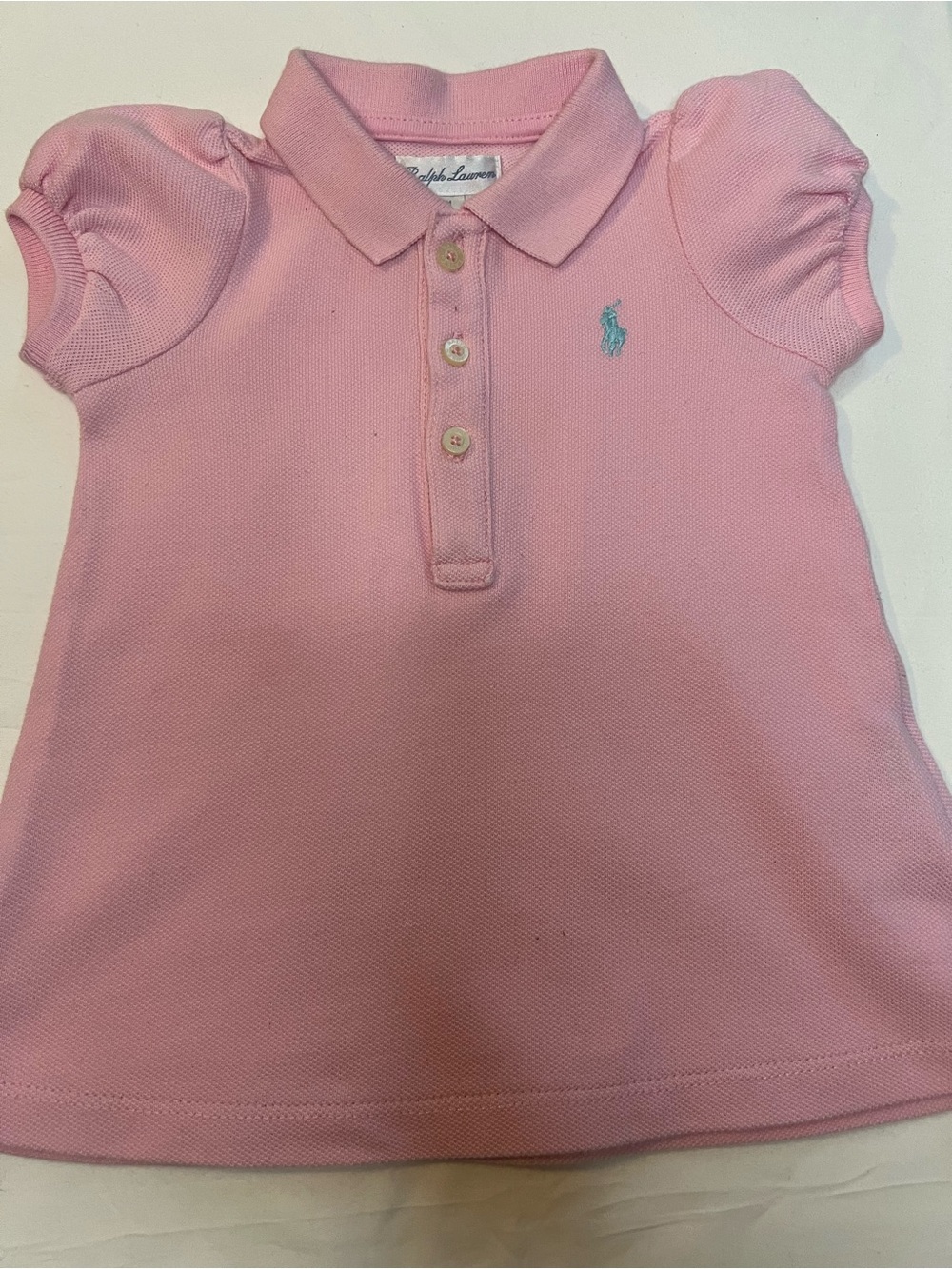 Ralph Lauren Infant Girls Pink Polo Shirt Dress with Puff Sleeves